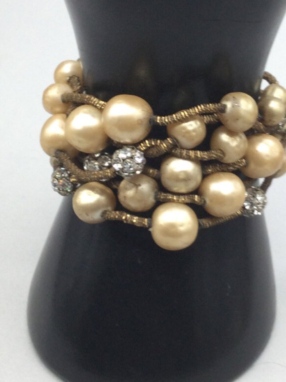 Vintage Demario Multi-strand Bracelet Faux Pearl & Rhinestone Bead Station Cuff